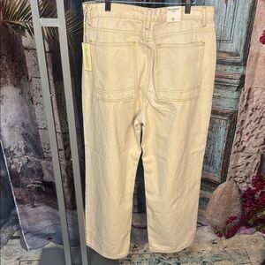 BlankNYC high-rise wide-leg cropped jeans in cream& gold contrast stitching NWT